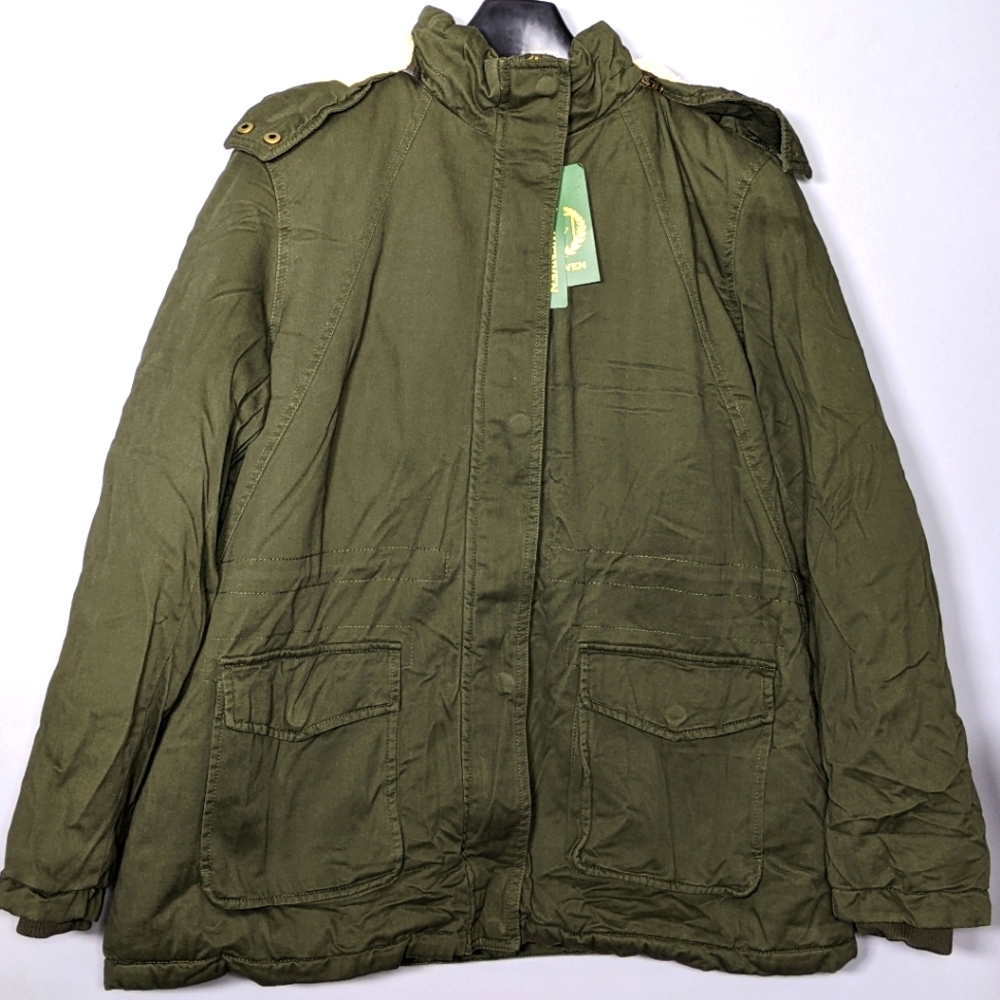 NEW WenVen Womens Winter Thickened Warm Sherpa Lined Hooded Cotton Jacket XL grn